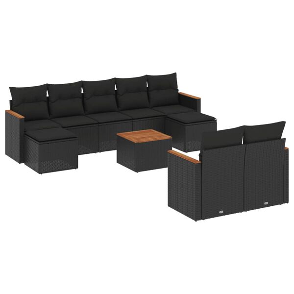 vidaXL Set Divani da Giardino 10pz con Cuscini in Polyrattan Nero