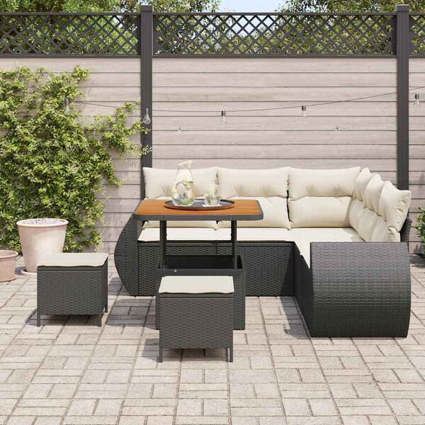 vidaXL Set Divano da Giardino 8 pcs Nero e Crema polyrattan
