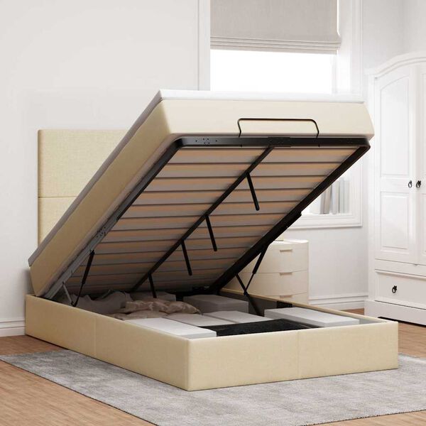 vidaXL Struttura Letto Pouf con Materasso Crema 120x190 cm in Tessuto