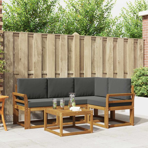 vidaXL Set di divani da esterno con cuscino 5 pcs Naturale e Antracite