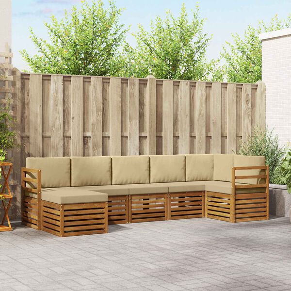 vidaXL Set divano sezionale con cuscino 7 pcs Naturale e Beige