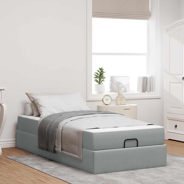 vidaXL Struttura letto con materasso 2 pcs Grigio chiaro Tessuto