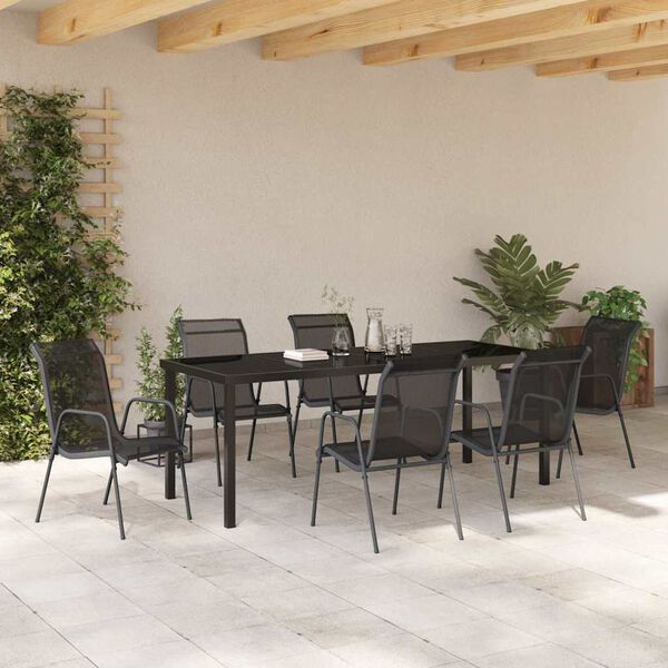 vidaXL Set da Pranzo per Giardino 7 pcs Nero
