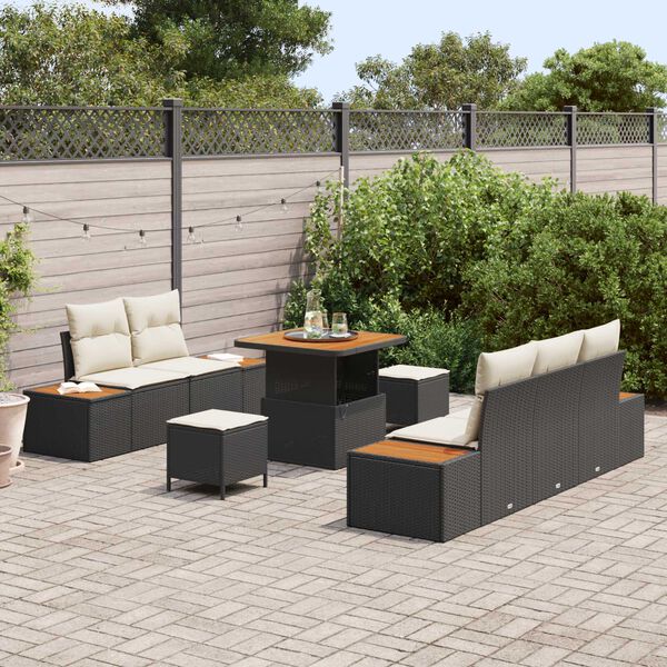 vidaXL Set Divano da Giardino con cuscino 8 pcs Nero e Crema