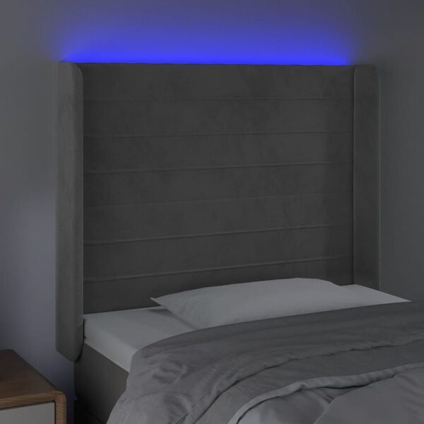 vidaXL Testiera a LED Grigio Chiaro 103x16x118/128 cm in Velluto