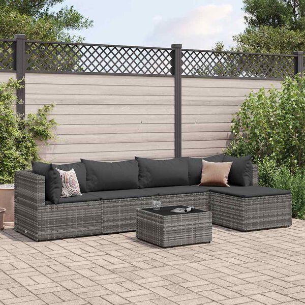 vidaXL Set Divani da Giardino 5 pz con Cuscini in Polyrattan Grigio