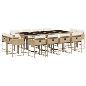 vidaXL Set da Pranzo da Giardino 13 pz con Cuscini Beige in Polyrattan