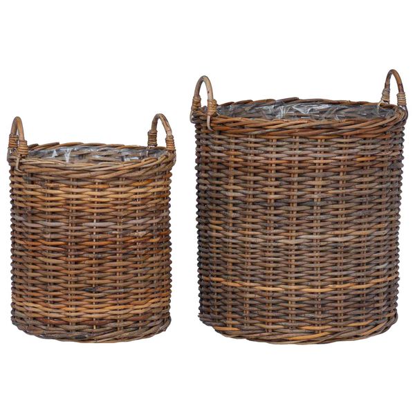 vidaXL Cestino per piante con archiviazione 2 pcs Marrone Rattan Lacak