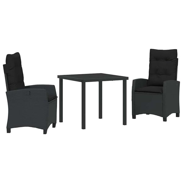 vidaXL Set da Pranzo per Giardino con cuscino 3 pcs Nero polyrattan