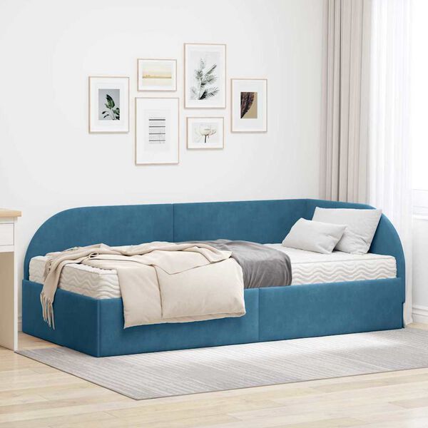 vidaXL Struttura Letto Angolare con Materasso 2 pcs Blu Velluto