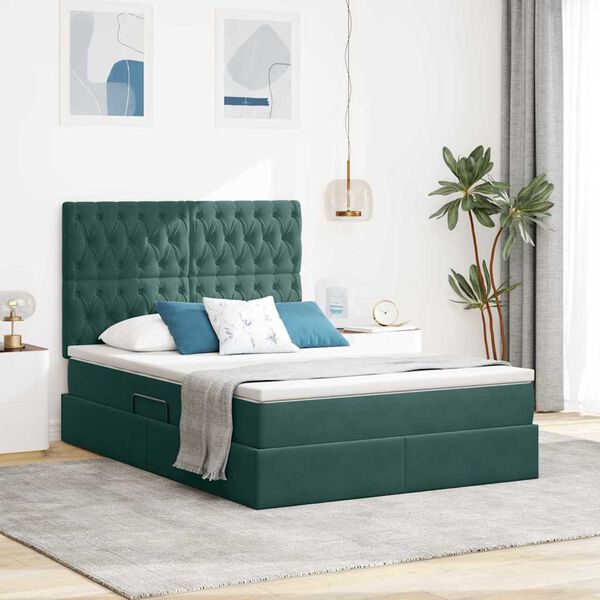 vidaXL Letto con contenitore e materasso Verde Scuro 140 x 190 cm