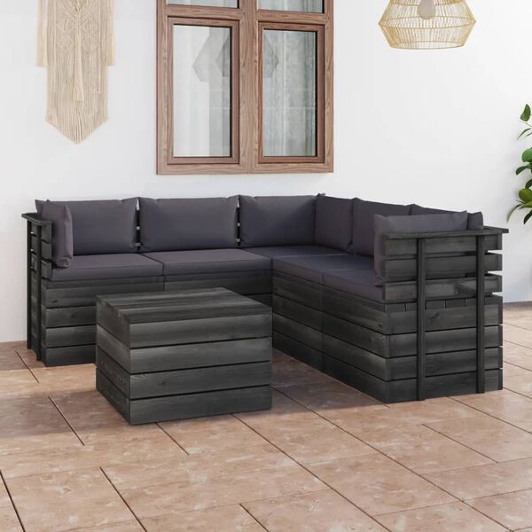 vidaXL Set Divani da Giardino su Pallet 6 pz con Cuscini Massello Pino