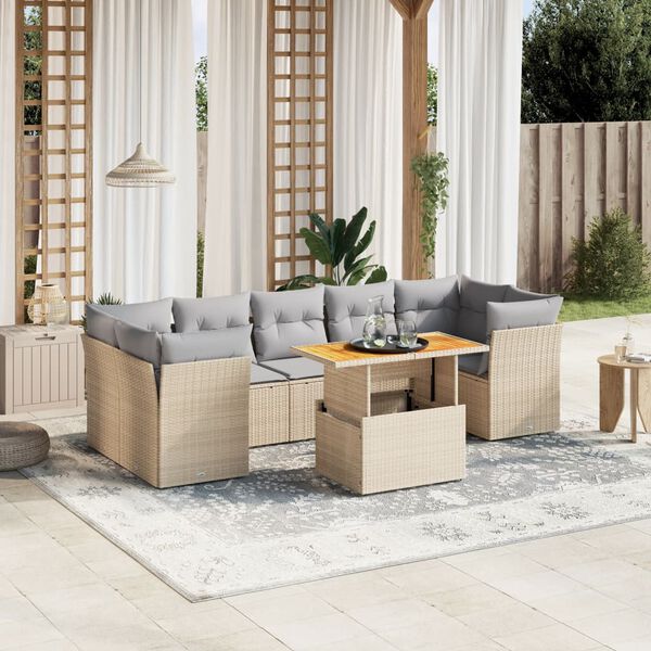 vidaXL Set Divano da Giardino 8 pz con Cuscini Beige in Polyrattan