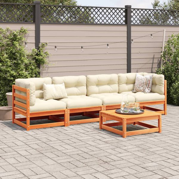 vidaXL Set Divani da Giardino 5 pz Marrone Cera Legno Massello Pino