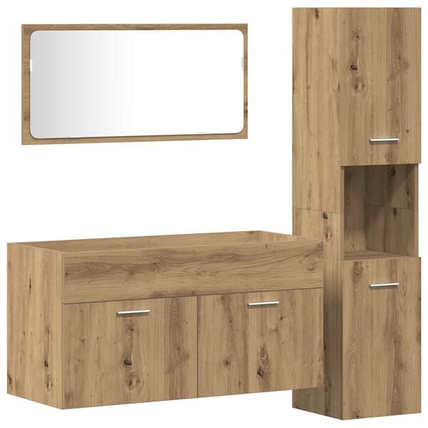 vidaXL Set Mobili da Bagno 3 pz Rovere Artigianale Legno Multistrato