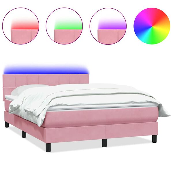 vidaXL Letto a Molle con Materasso e LED Rosa 140x220 cm in Velluto