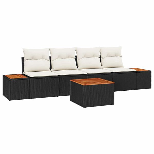 vidaXL Set Divano da Giardino con cuscino 5 pcs Nero Poly Rattan