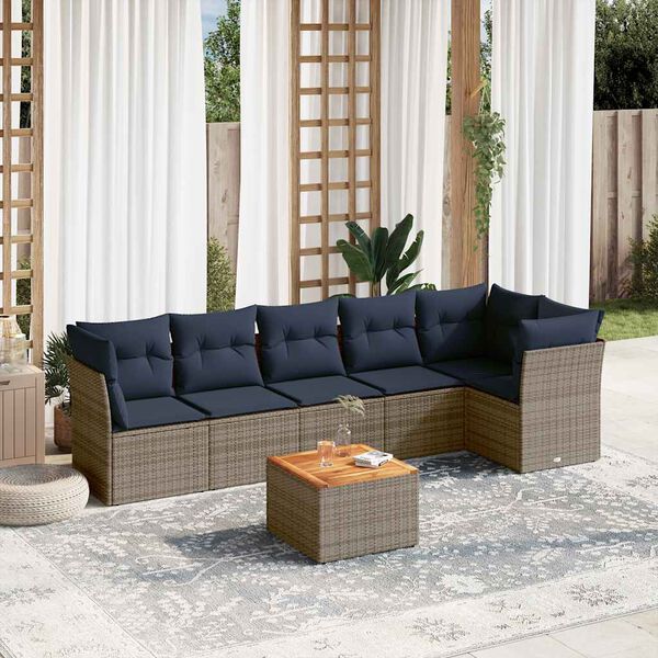 vidaXL Set Divani da Giardino 7 pz con Cuscini Grigio in Polyrattan