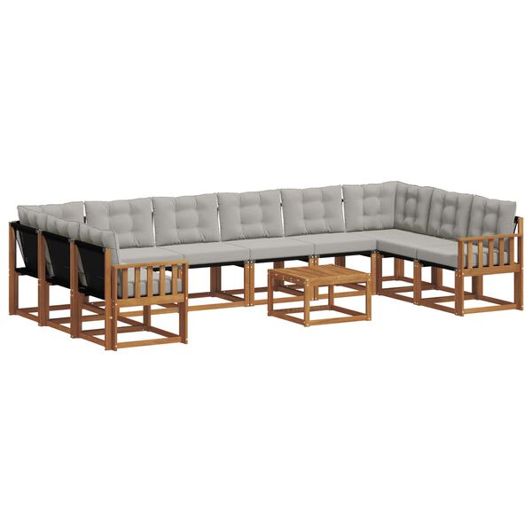 vidaXL Set di divani da esterno 11 pcs Grigio Naturale e Chiaro