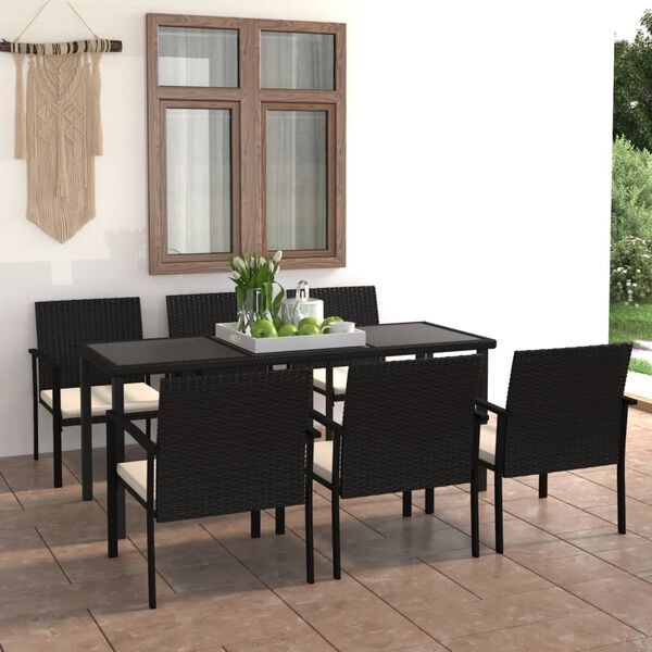 vidaXL Set da Pranzo da Giardino 7 pz in Polyrattan Nero