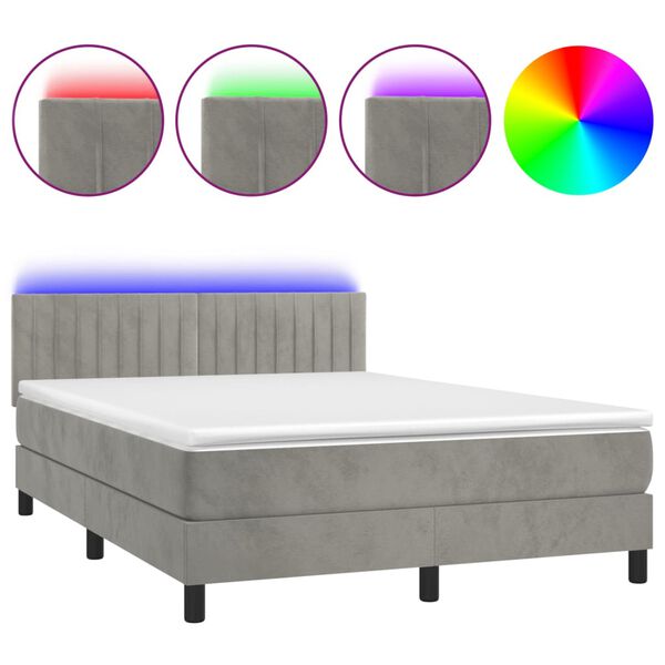 vidaXL Letto a Molle con Materasso e LED Grigio Chiaro 140x190 cm Velluto