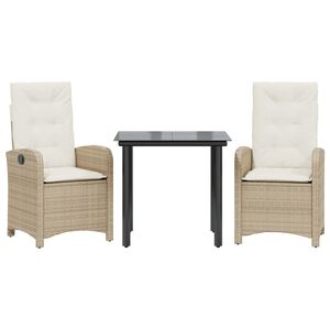 vidaXL Set da Pranzo da Giardino 3 pz con Cuscini Beige in Polyrattan
