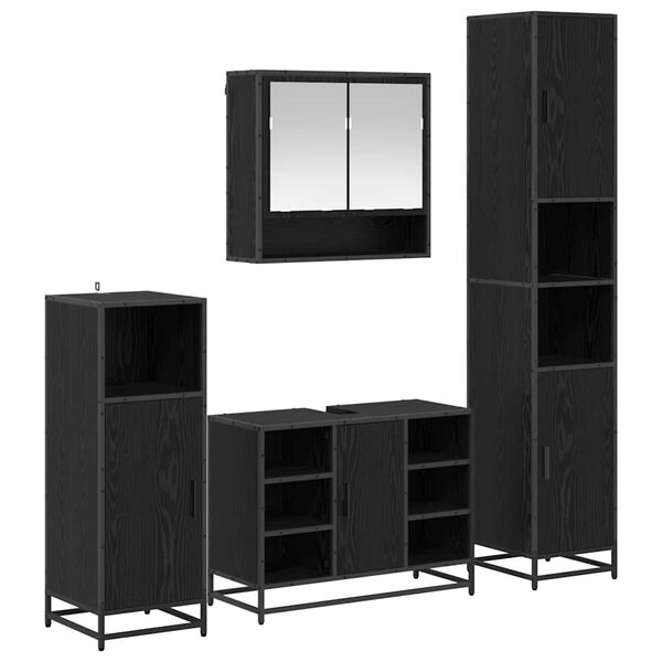 vidaXL Set di mobili per il bagno 4 pcs Rovere Nero Legno multistrato