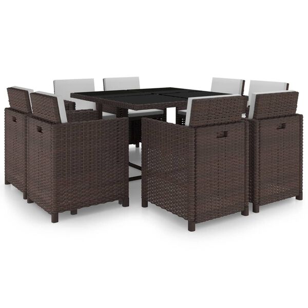 vidaXL Set da Pranzo da Giardino 9 pz con Cuscini Polyrattan Marrone