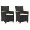 vidaXL Sedie Giardino con Cuscini 2pz Nere Polyrattan e Legno Massello
