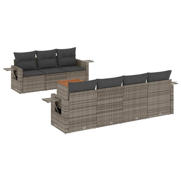 vidaXL Set Divano da Giardino 8 pz con Cuscini Grigio in Polyrattan