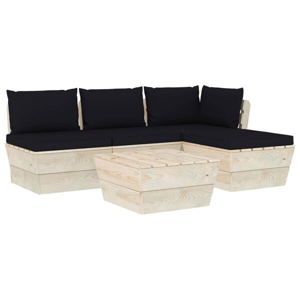 vidaXL Set Divani da Giardino su Pallet 5 pz con Cuscini Legno Abete