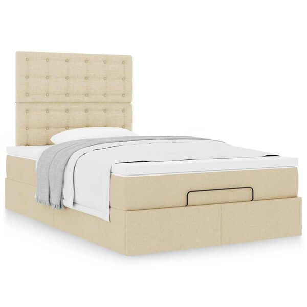 vidaXL Struttura Letto Pouf con Materasso Crema 120x190 cm in Tessuto