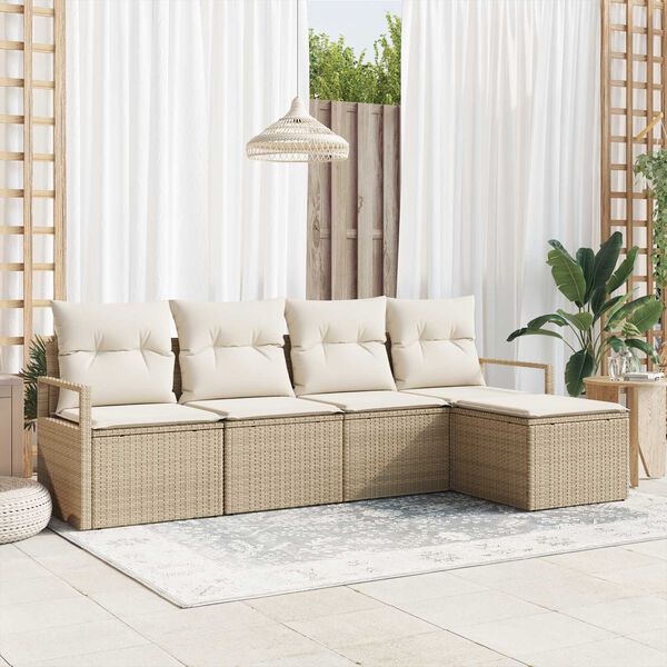 vidaXL Set di divani con cuscino 5 pcs Beige e Crema polyrattan