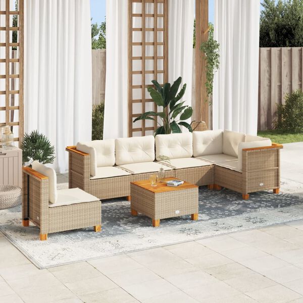 vidaXL Set Divani da Giardino 7 pz con Cuscini Beige in Polyrattan
