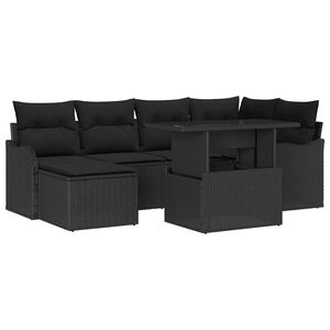 vidaXL Set Divano da Giardino con cuscino 7 pcs Nero Poly Rattan