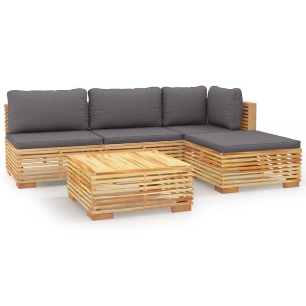 vidaXL Set Divani da Giardino 5 pz con Cuscini Legno Massello di Teak