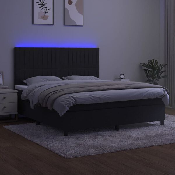 vidaXL Letto a Molle con Materasso e LED Nero 160x200 cm in Velluto