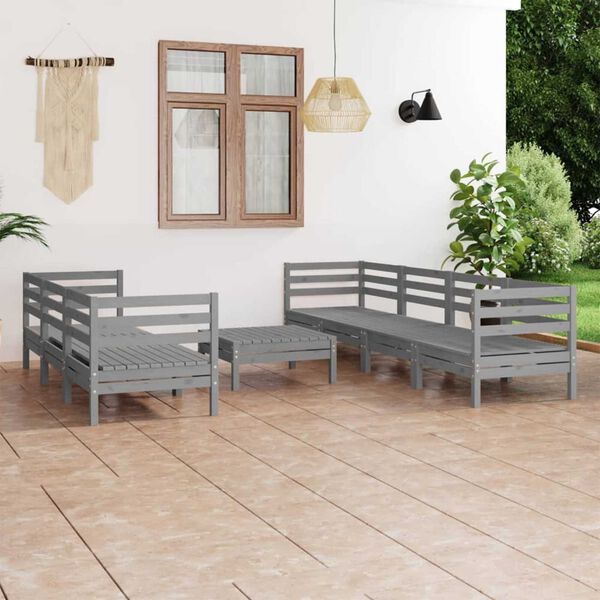 vidaXL Set Divani da Giardino 8 pz Grigio in Legno Massello di Pino