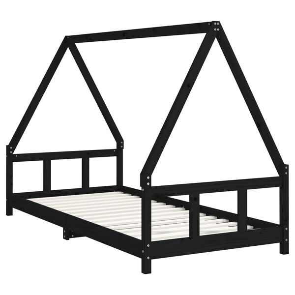 vidaXL Giroletto per Bambini Nero 90x200 cm in Legno Massello di Pino