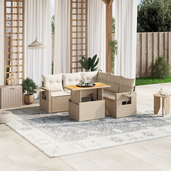vidaXL Set Divano da Giardino 6 pz con Cuscini Beige in Polyrattan