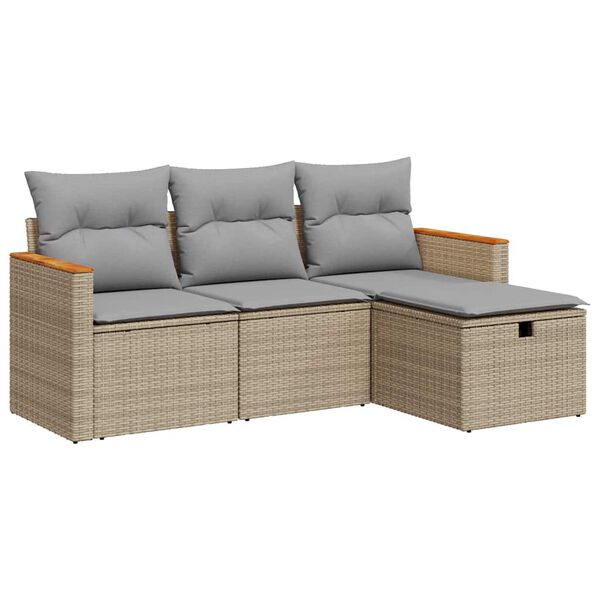 vidaXL Set Divano da Giardino 4 pz con Cuscini Beige in Polyrattan