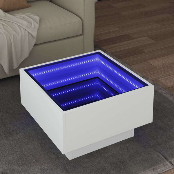 vidaXL Tavolino Salotto con LED Bianco 50x50x30 cm Legno Multistrato