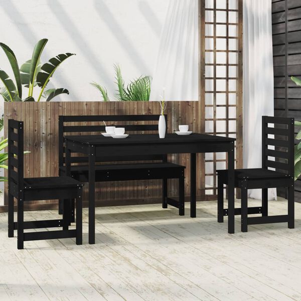 vidaXL Set da Pranzo per Giardino 4pz Nero in Legno Massello di Pino