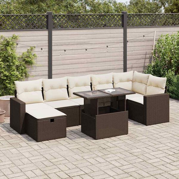 vidaXL Set Divani da Giardino 8 pz con Cuscini Marrone in Polyrattan