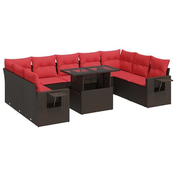 vidaXL Set Divani Giardino 10 pz con Cuscini Polyrattan Marrone Acacia