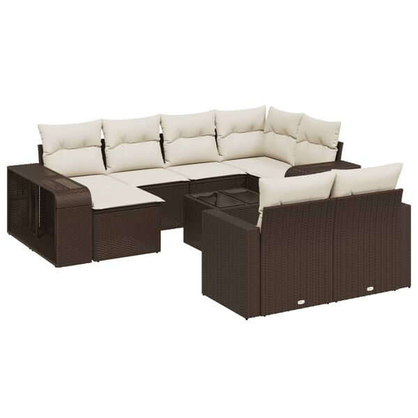 vidaXL Set Divani da Giardino 11 pz con Cuscini Polyrattan Marrone