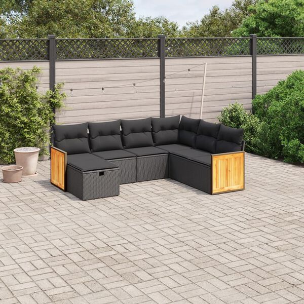 vidaXL Set Divani da Giardino con Cuscini 7pz Nero Polyrattan