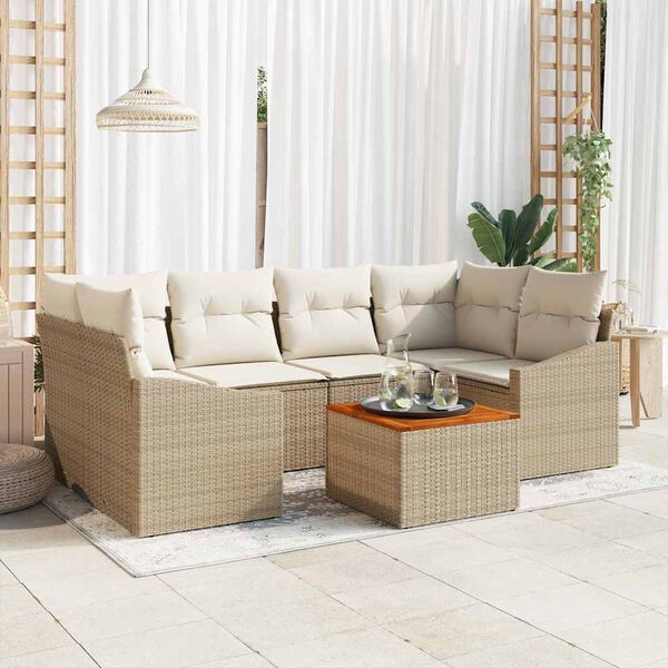 vidaXL Set Divano da Giardino 7 pcs Beige e Crema polyrattan