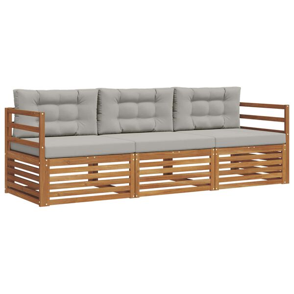 vidaXL Set di divani da esterno 3 pcs Grigio Naturale e Chiaro