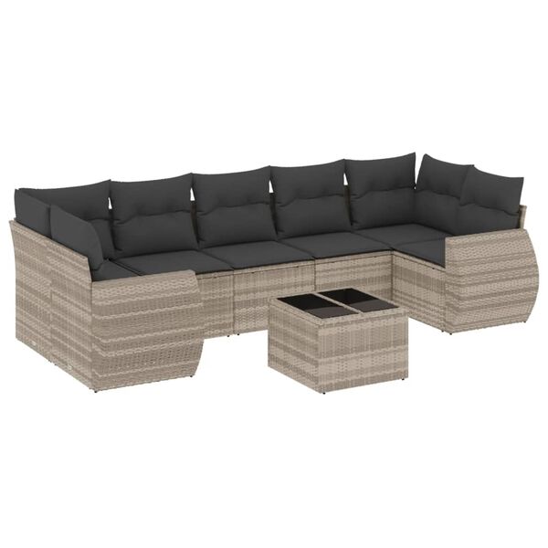 vidaXL Set Divano da Giardino 8pz con Cuscini Grigio Chiaro Polyrattan